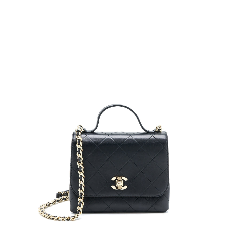 CHANEL SEASONAL TOP HANDLE FLAP BAG CALFSKIN BLACK GHW
