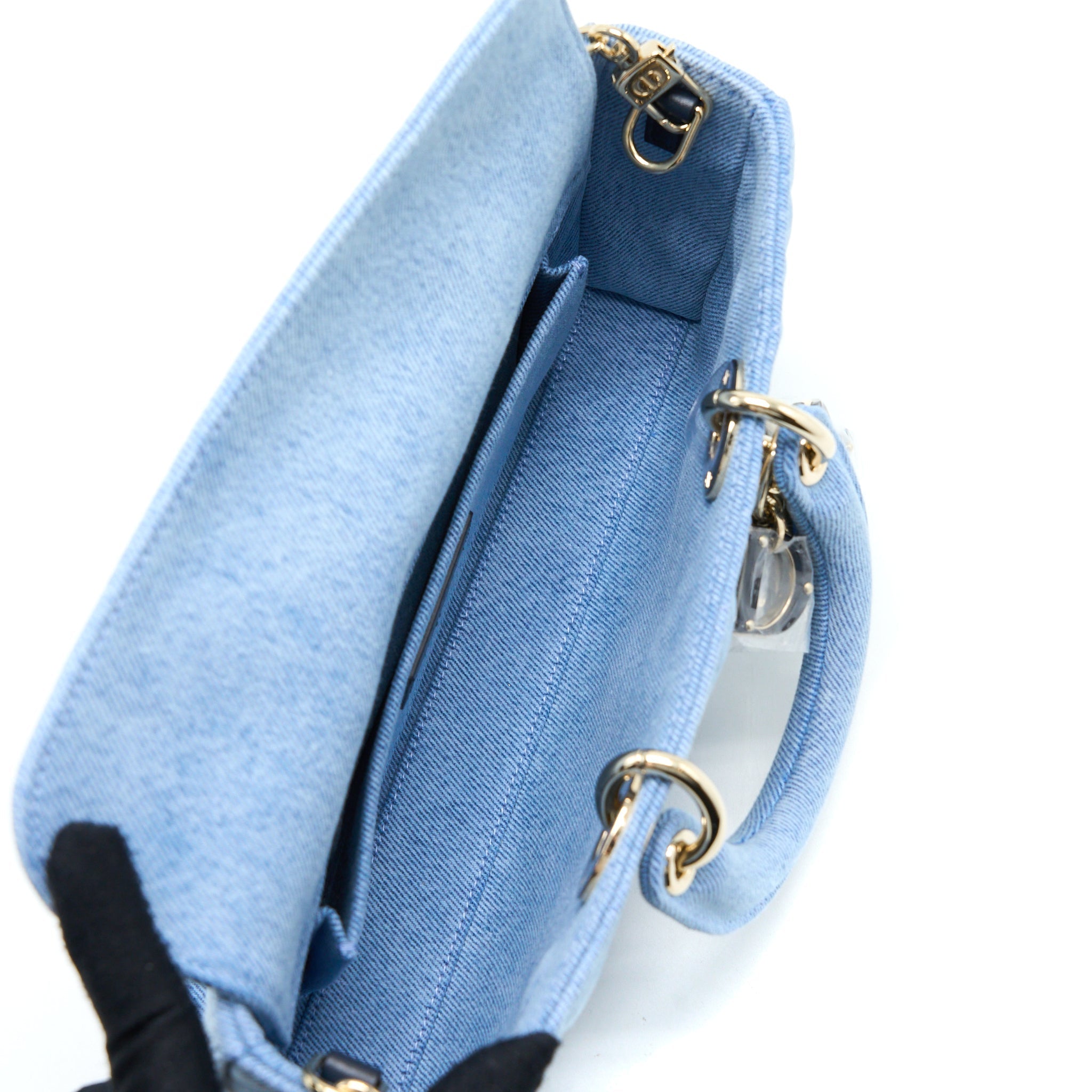 DIOR SMALL LADY D-JOY BAG MACROCANNAGE DENIM BLUE LGHW
