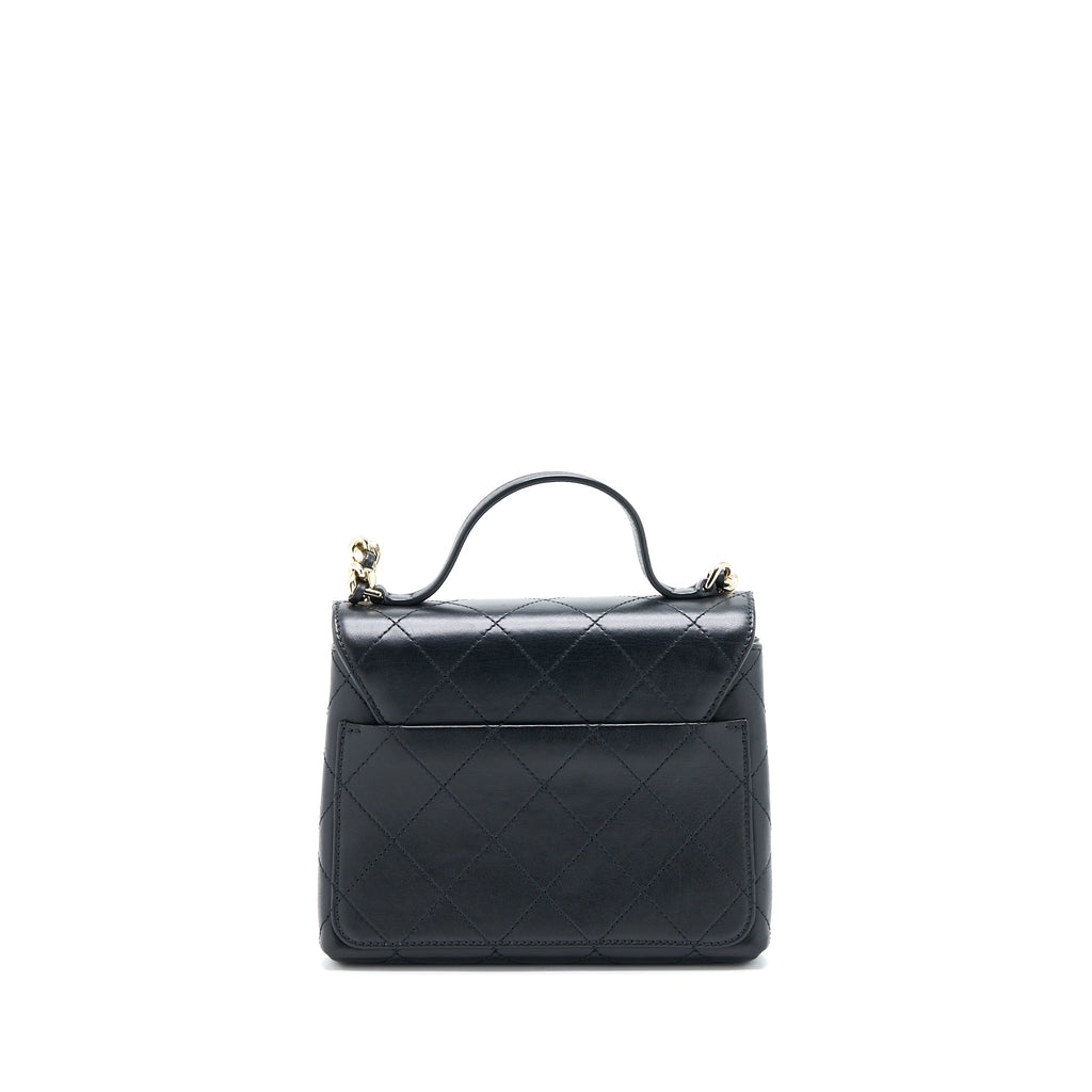 CHANEL SEASONAL TOP HANDLE FLAP BAG CALFSKIN BLACK GHW