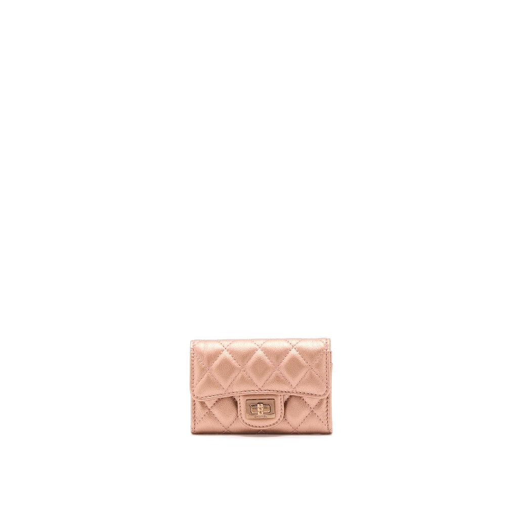 CHANEL 2.55 REISSUE FLAP CARD HOLDER METALLIC GRAINED CALFSKIN ROSE GOLD RGHW