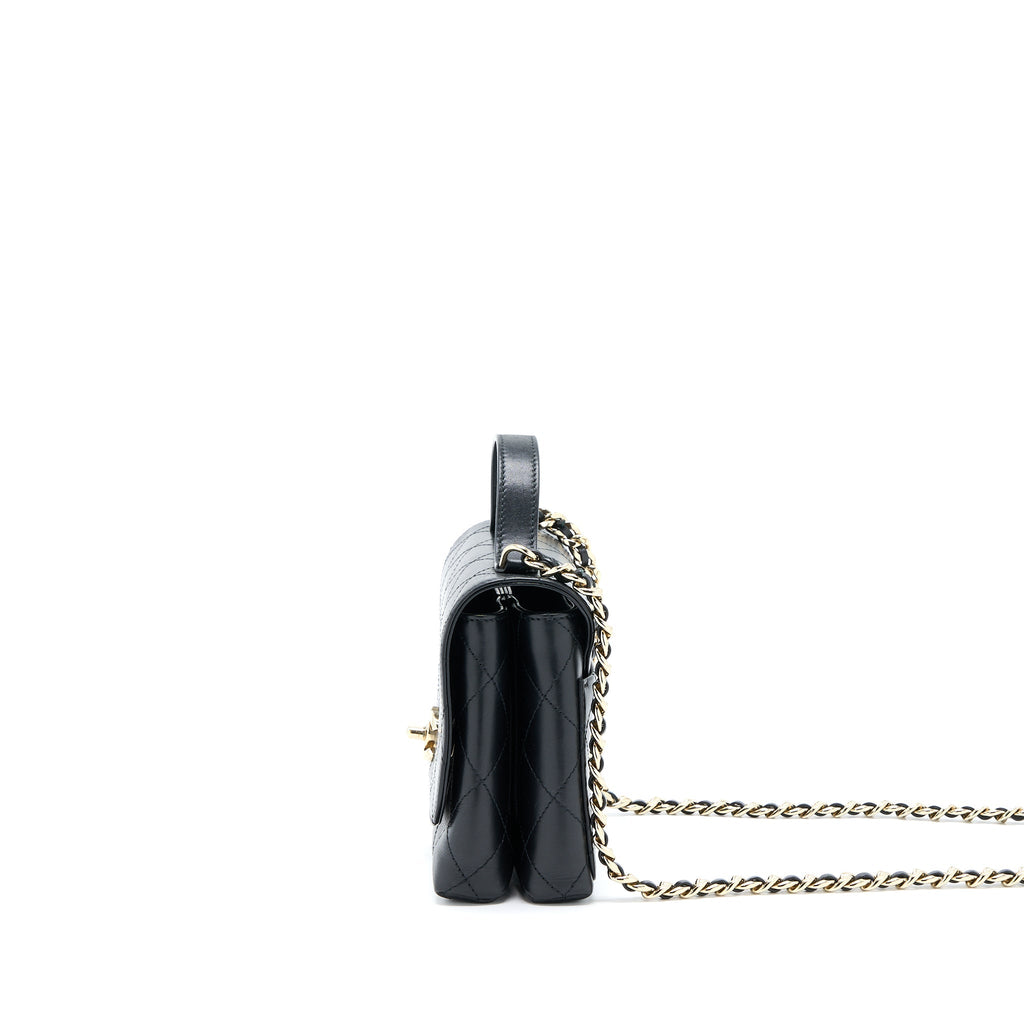 CHANEL SEASONAL TOP HANDLE FLAP BAG CALFSKIN BLACK GHW