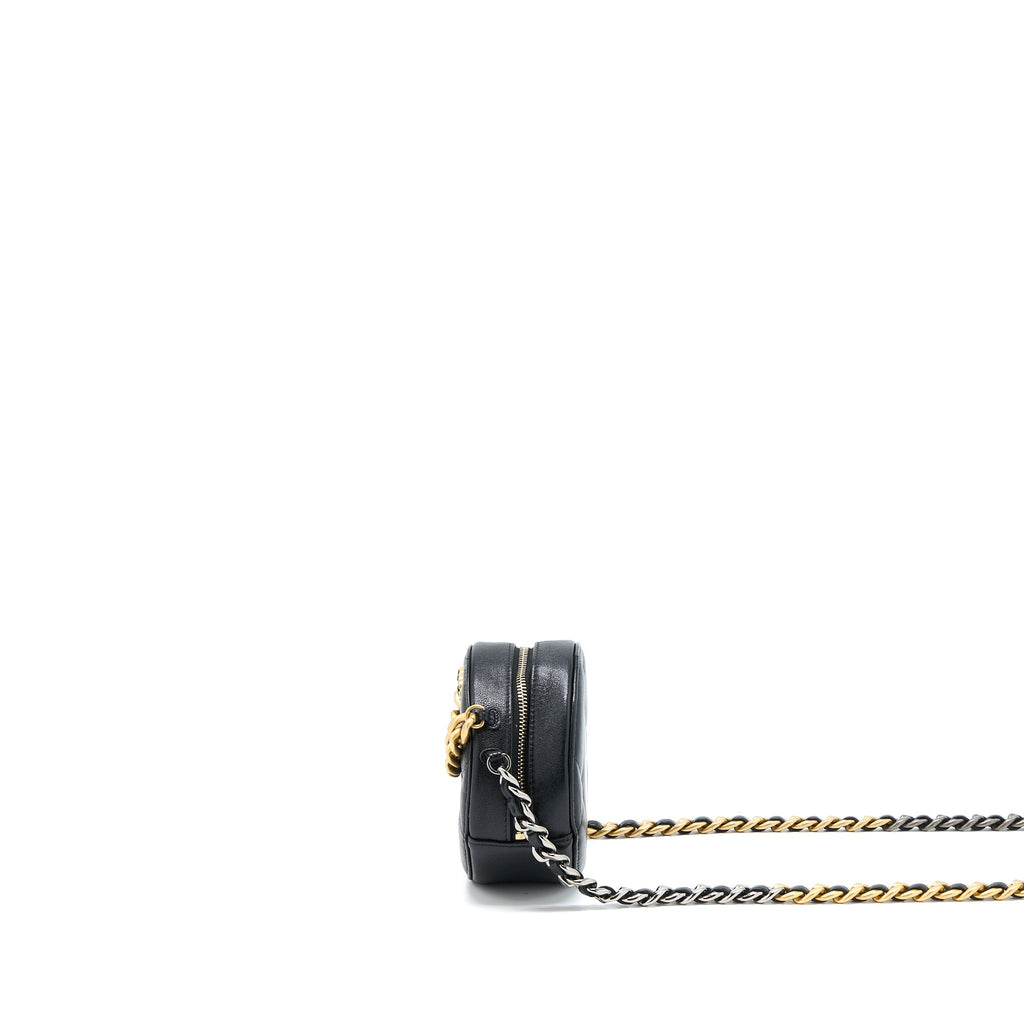 CHANEL 19 ROUND CLUTCH WITH CHAIN GOATSKIN BLACK MULTICOLOUR HARDWARE
