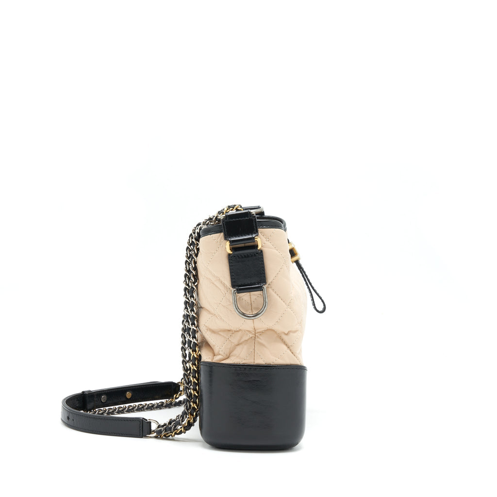 CHANEL LARGE GABRIELLE HOBO BAG BEIGE/BLACK GOLD/SLIVER HARDWARE
