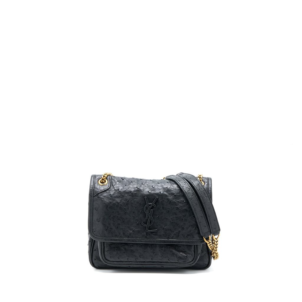 SAINT LAURENT NIKI BABY OSTRICH BLACK GHW