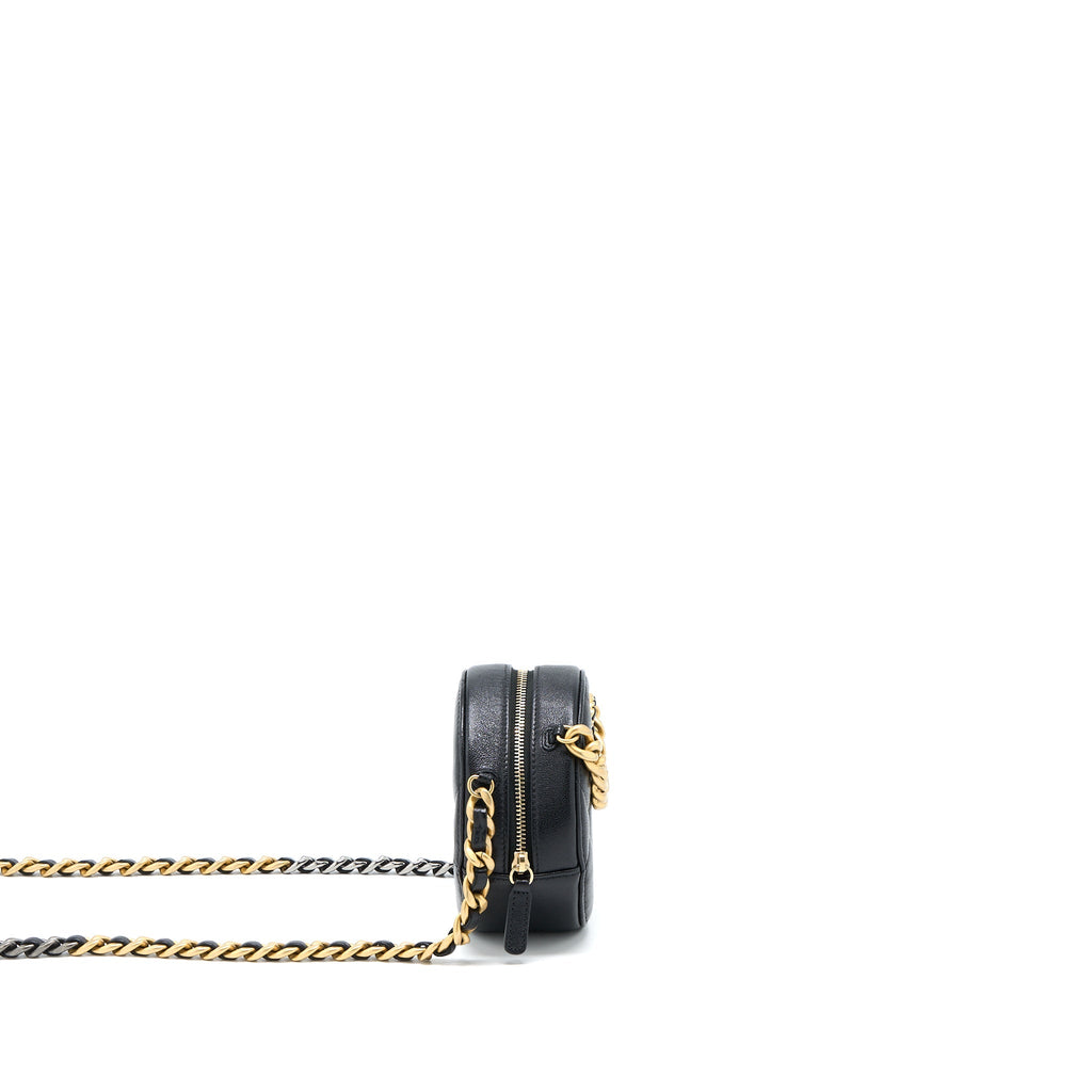 CHANEL 19 ROUND CLUTCH WITH CHAIN GOATSKIN BLACK MULTICOLOUR HARDWARE