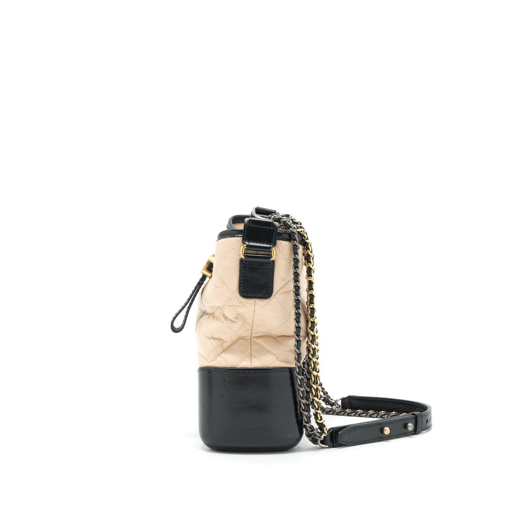 CHANEL LARGE GABRIELLE HOBO BAG BEIGE/BLACK GOLD/SLIVER HARDWARE