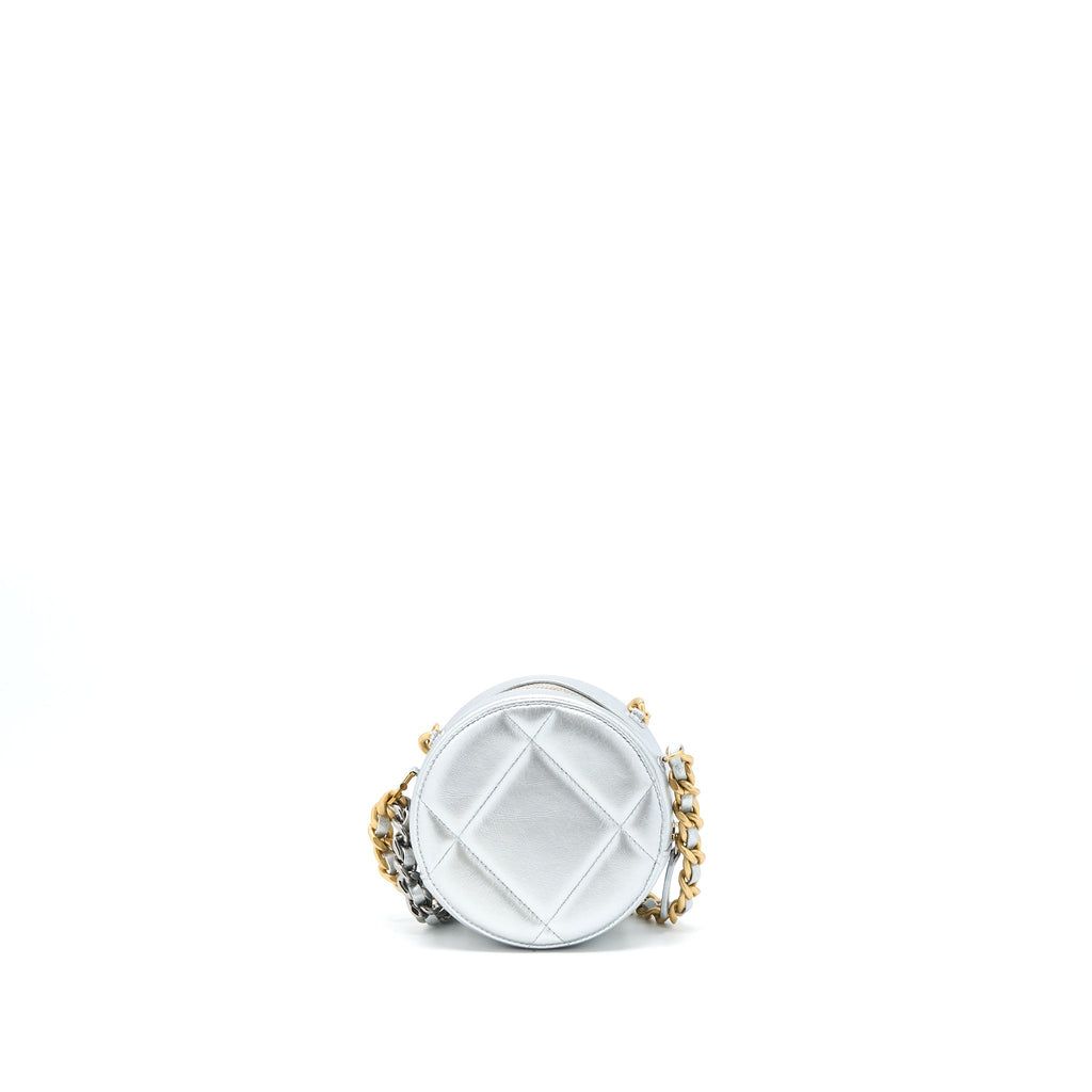 CHANEL 19 ROUND CLUTCH WITH CHAIN GOATSKIN SILVER MULTICOLOUR HARDWARE