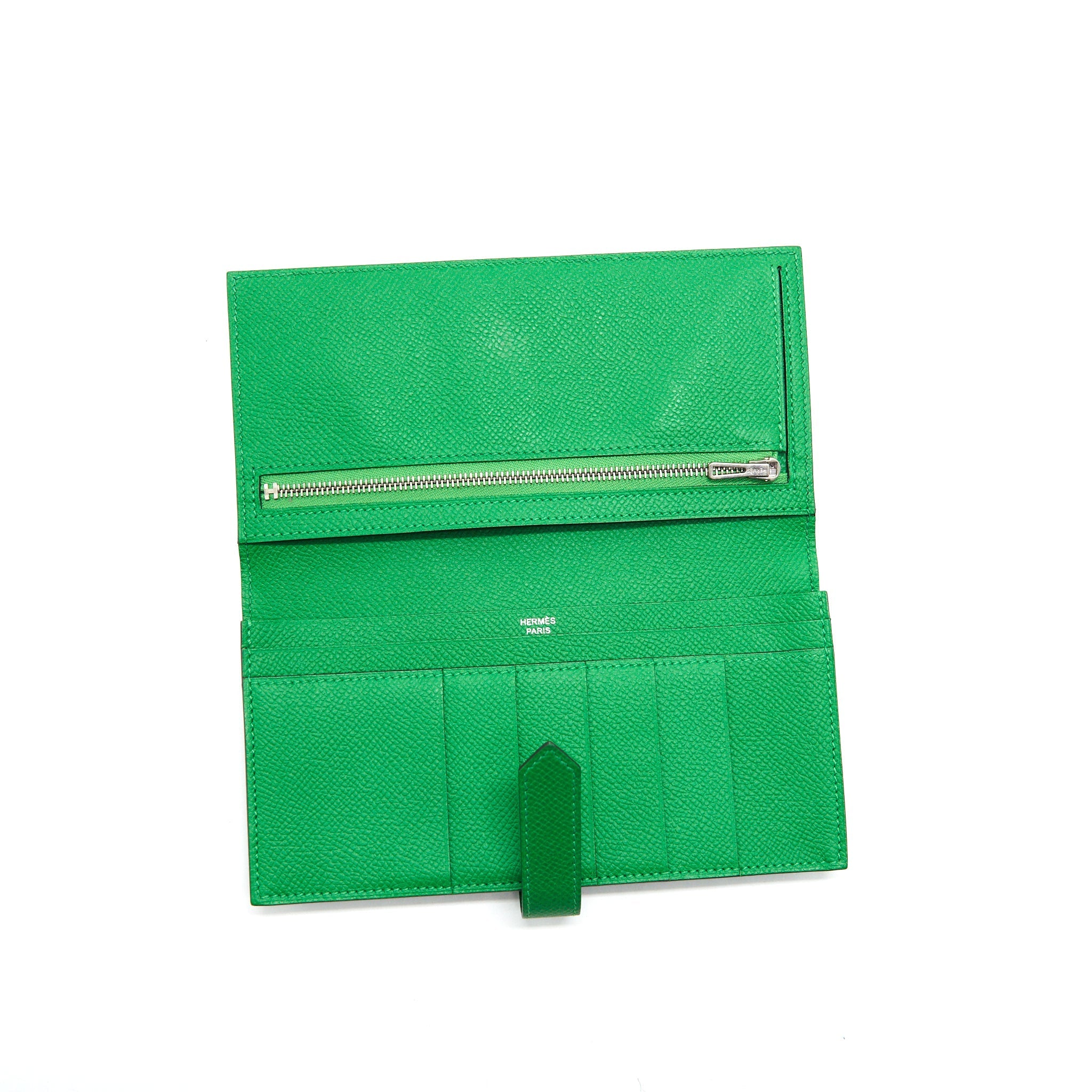 HERMES BEARN WALLET GREEN SHW EPSOM LEATHER
