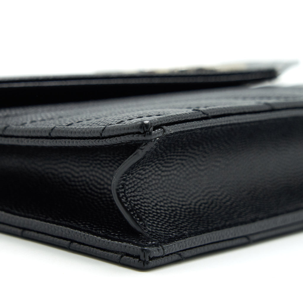 SAINT LAURENT GRAINED CALFSKIN ENVELOPE WALLET ON CHAIN BLACK SHW