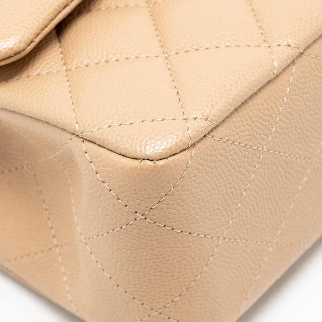 CHANEL MEDIUM CLASSIC DOUBLE FLAP BAG CAVIAR DARK BEIGE LGHW