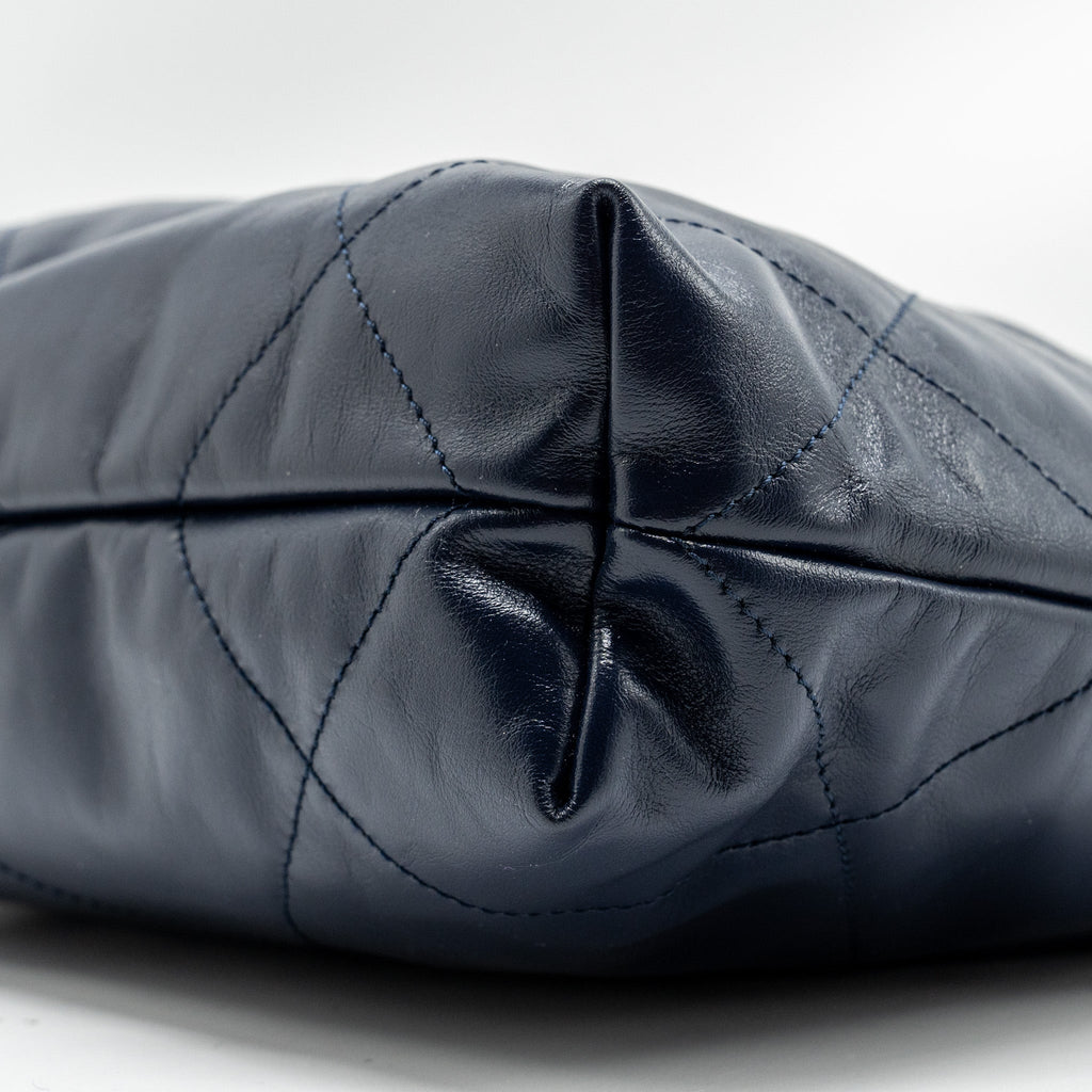 CHANEL SMALL 22 BAG CALFSKIN DARK BLUE GHW (MICROCHIP)