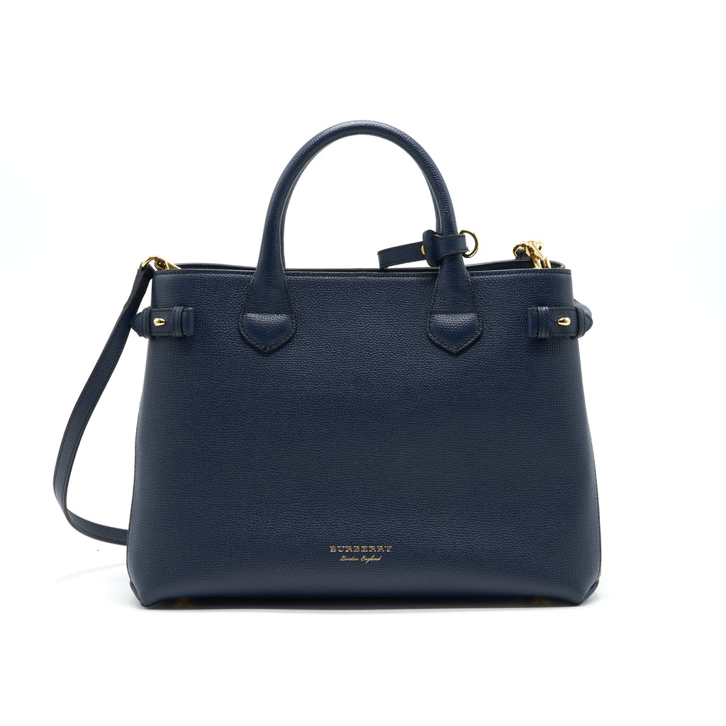 BURBERRY LEATHER/ CANVAS TOTE BAG NAVY