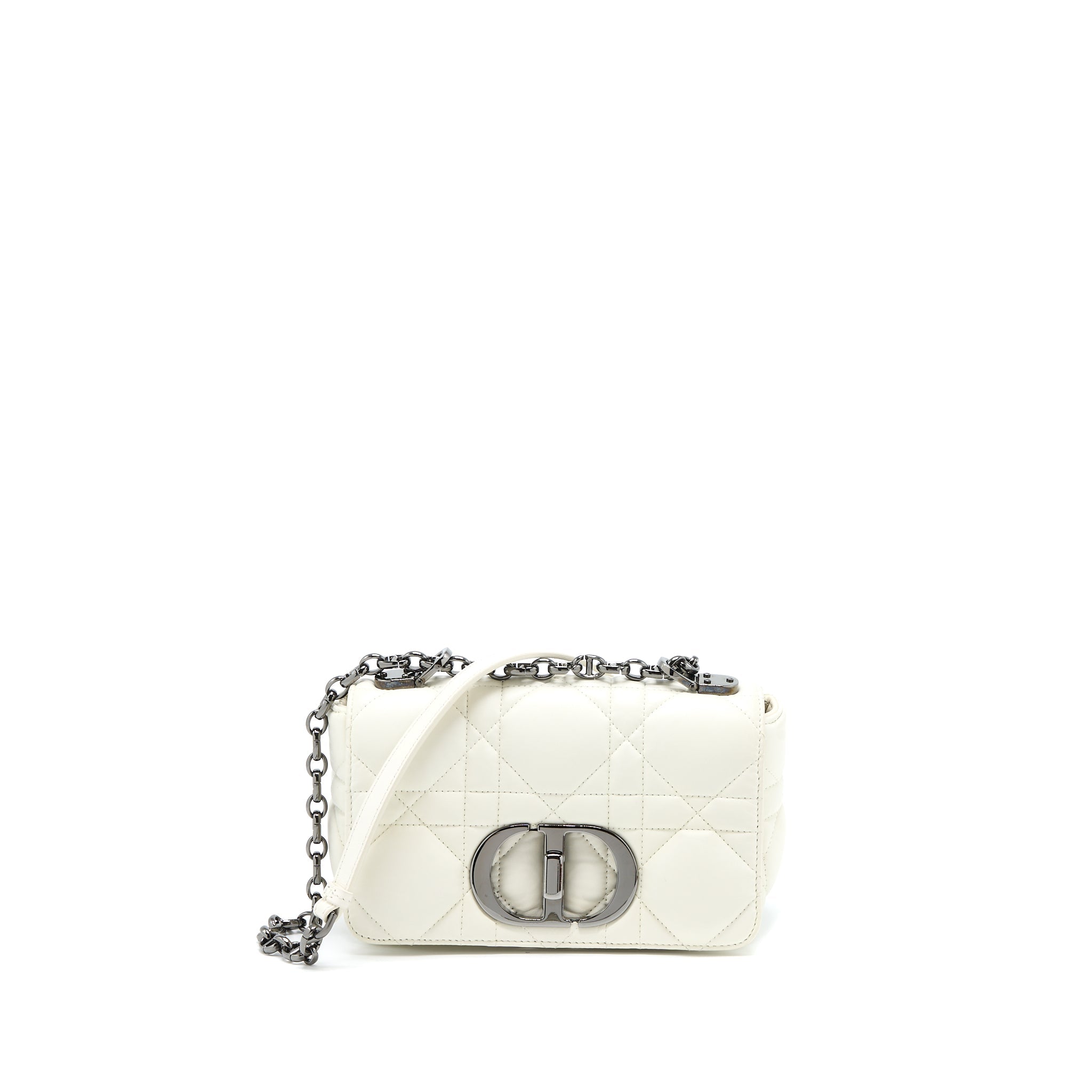 DIOR SMALL DIOR CARO BAG LATTE QUILTED MACROCANNAGE CALFSKIN WHITE BLACK HARDWARE