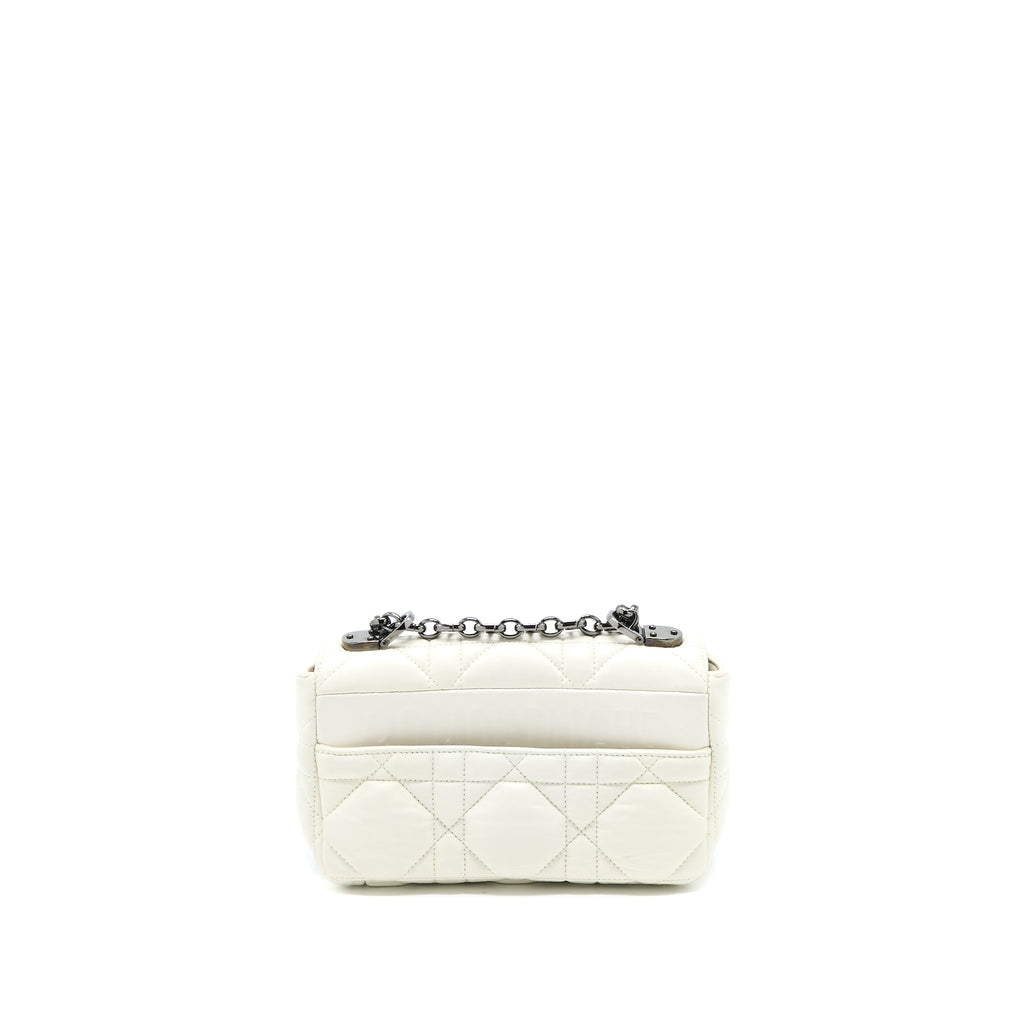 DIOR SMALL DIOR CARO BAG LATTE QUILTED MACROCANNAGE CALFSKIN WHITE BLACK HARDWARE