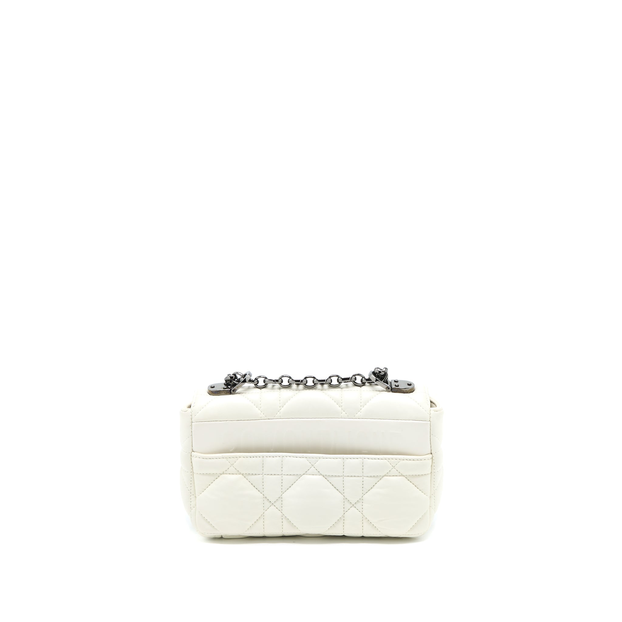 DIOR SMALL DIOR CARO BAG LATTE QUILTED MACROCANNAGE CALFSKIN WHITE BLACK HARDWARE