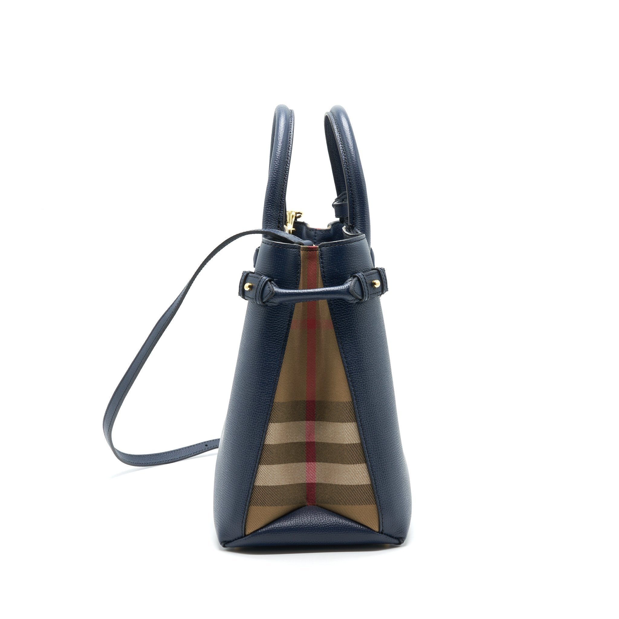BURBERRY LEATHER/ CANVAS TOTE BAG NAVY GHW