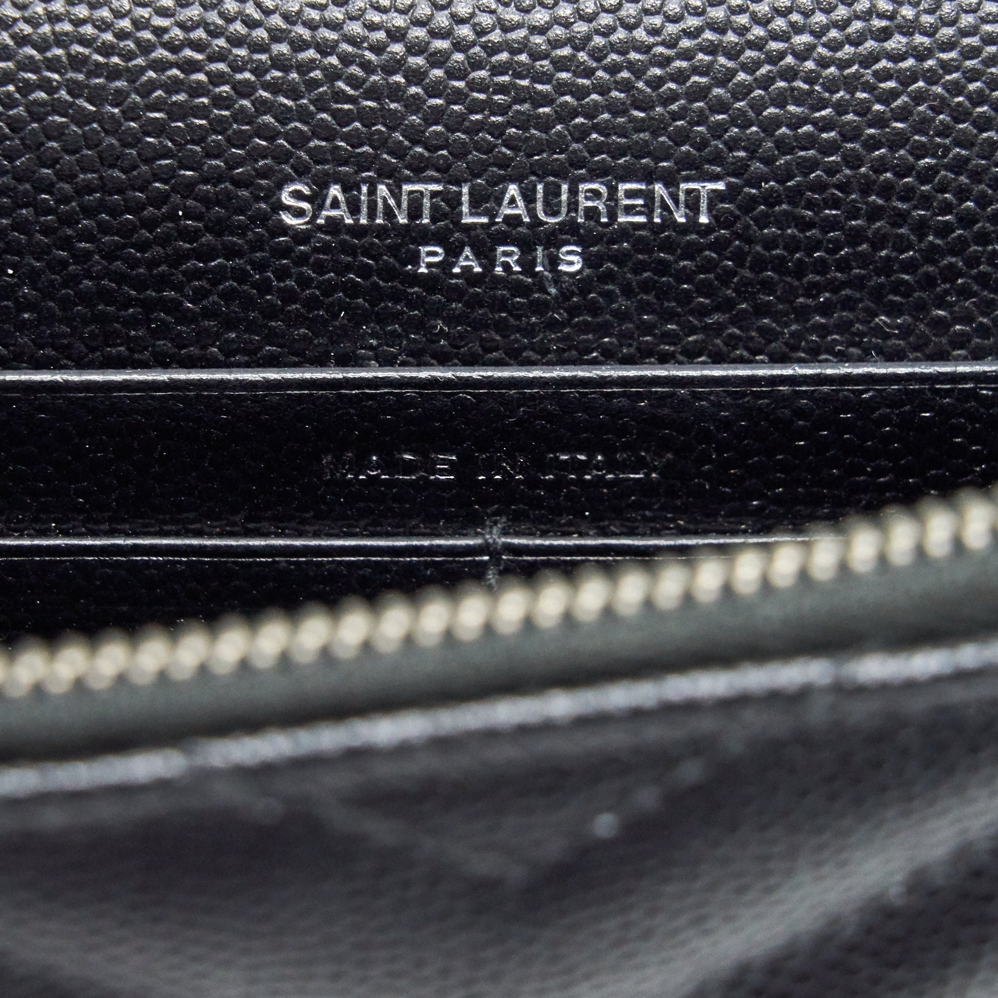 SAINT LAURENT GRAINED CALFSKIN ENVELOPE WALLET ON CHAIN BLACK SHW