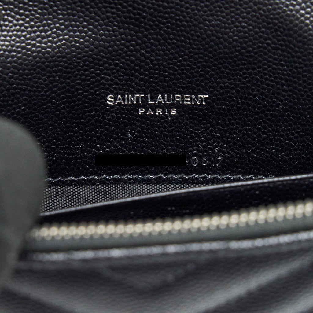 SAINT LAURENT GRAINED CALFSKIN ENVELOPE WALLET ON CHAIN BLACK SHW