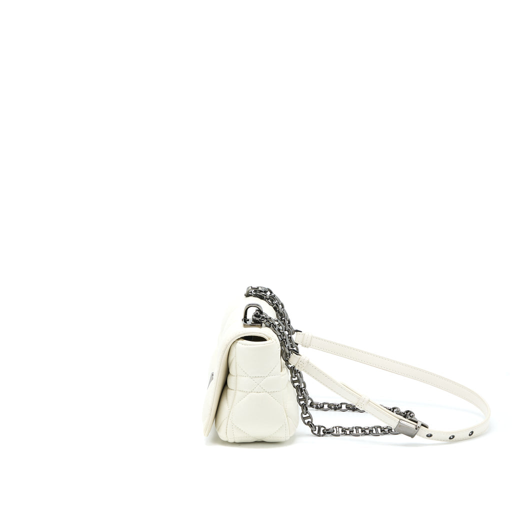 DIOR SMALL DIOR CARO BAG LATTE QUILTED MACROCANNAGE CALFSKIN WHITE BLACK HARDWARE