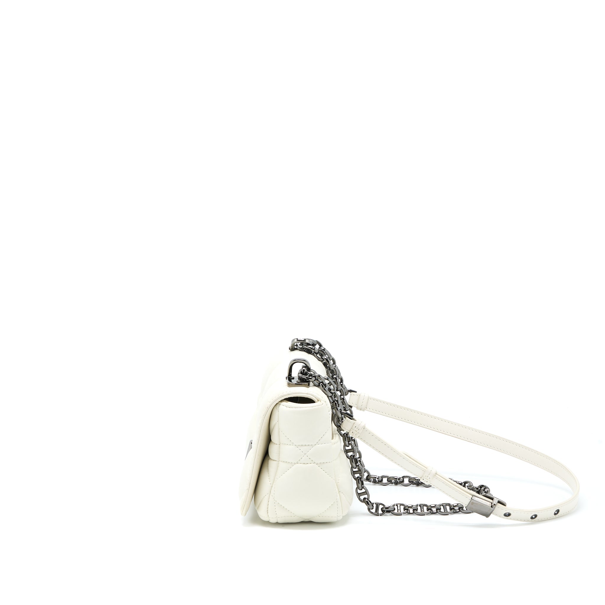 DIOR SMALL DIOR CARO BAG LATTE QUILTED MACROCANNAGE CALFSKIN WHITE BLACK HARDWARE