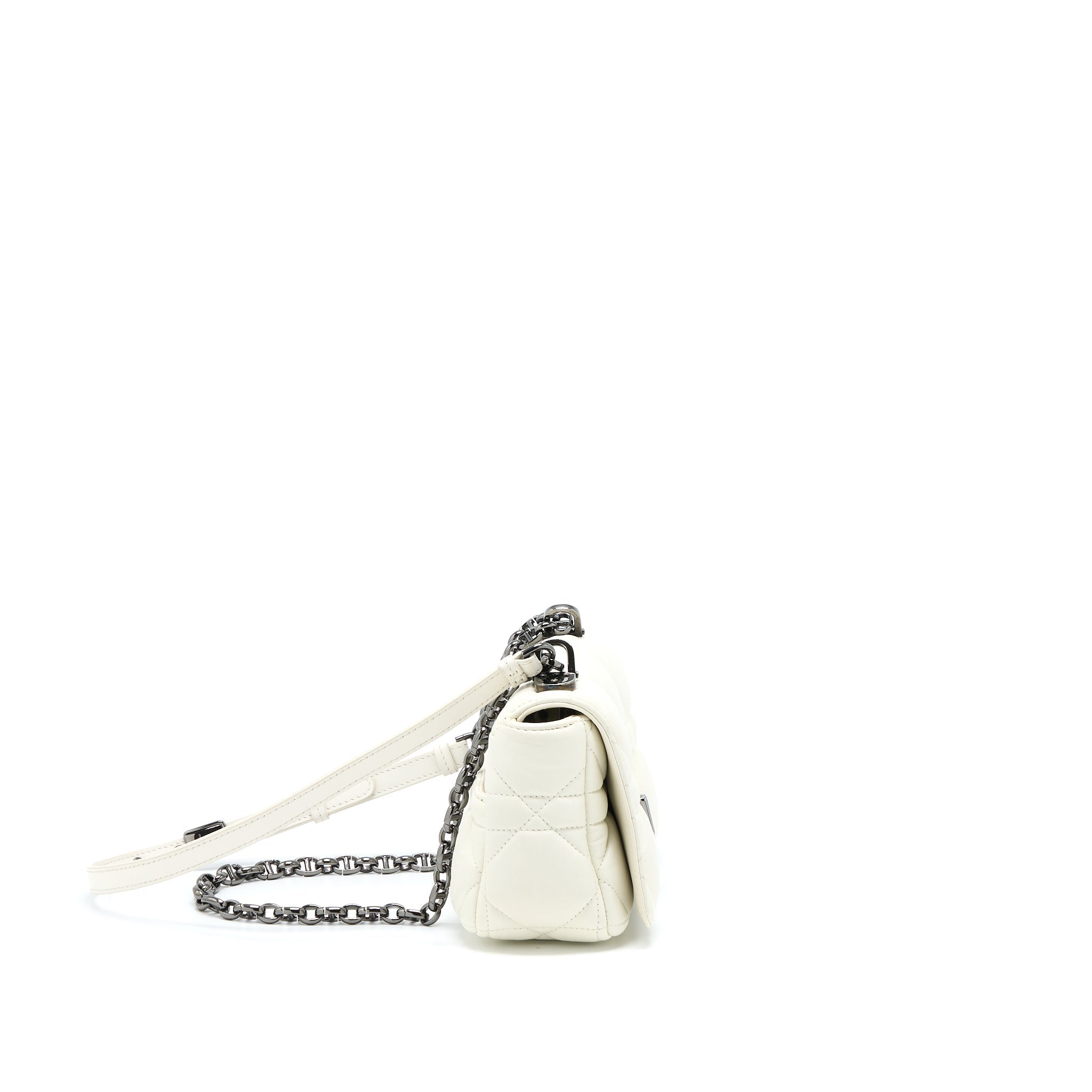 DIOR SMALL DIOR CARO BAG LATTE QUILTED MACROCANNAGE CALFSKIN WHITE BLACK HARDWARE