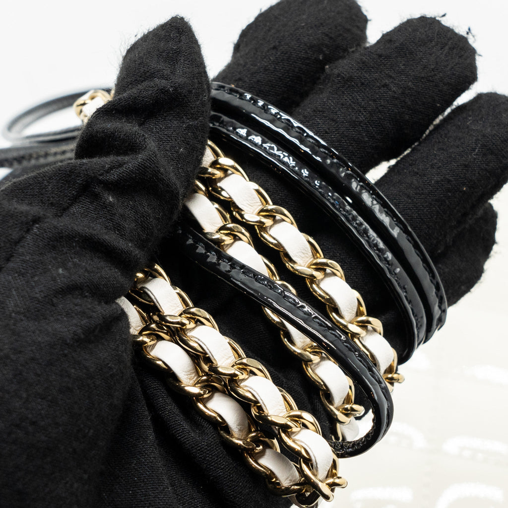 CHANEL MINI 31 BAG PATENT BLACK/WHITE LGHW (MICROCHIP)