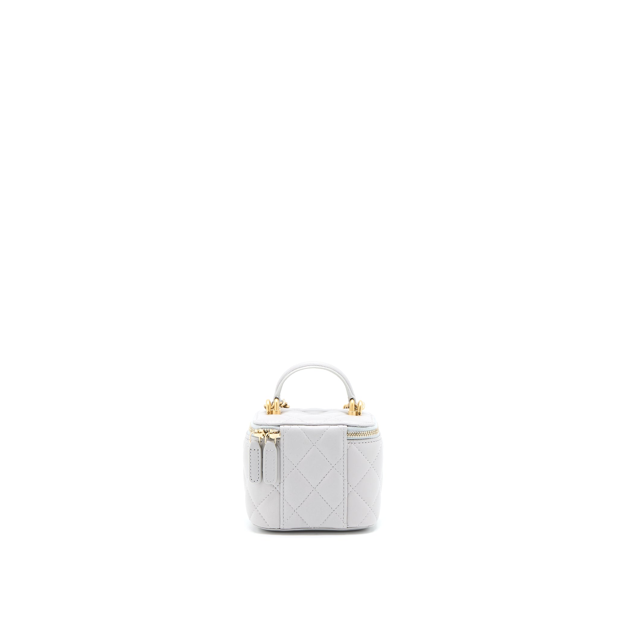CHANEL 21A TOP HANDLE MINI VANITY WITH CHAIN LAMBSKIN LIGHT GREY GHW