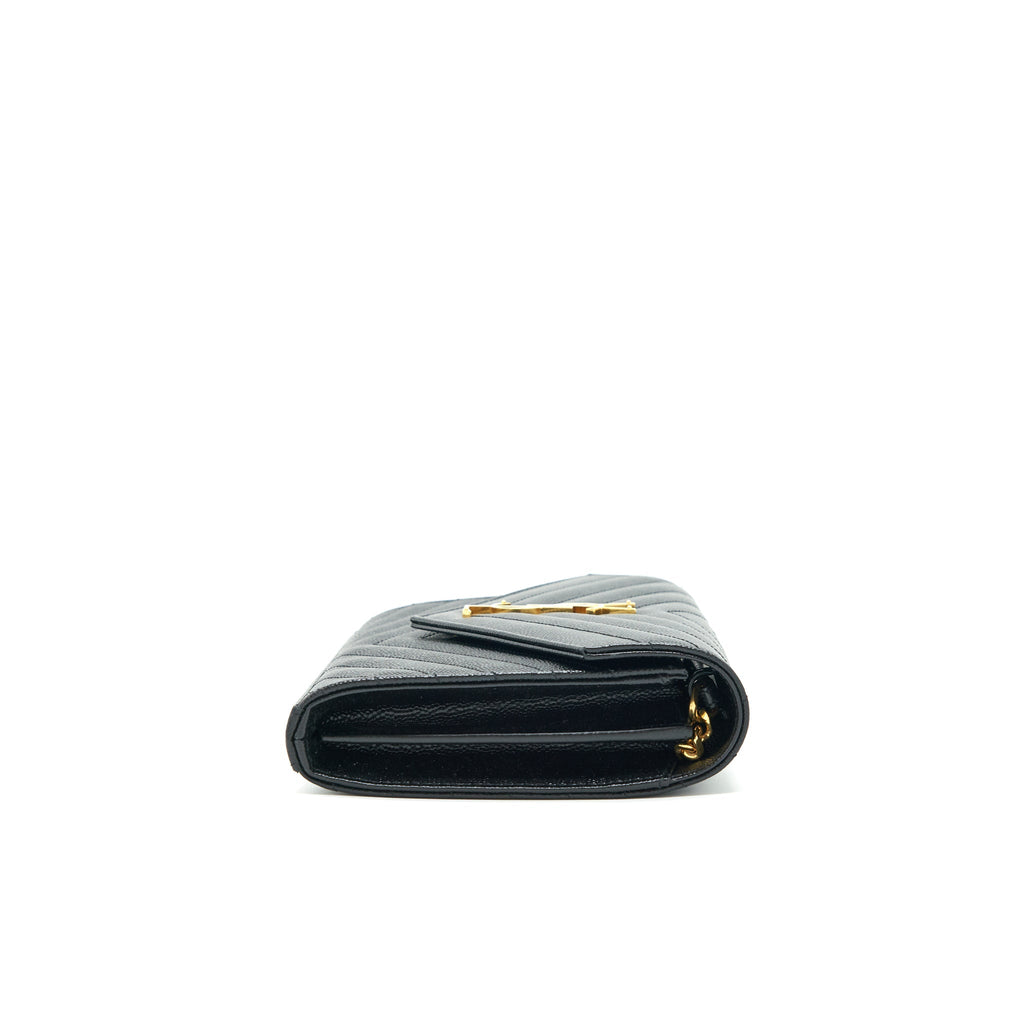 SAINT LAURENT ENVELOPE CHAIN CROSSBODY BAG GRAINED CALFSKIN BLACK GHW