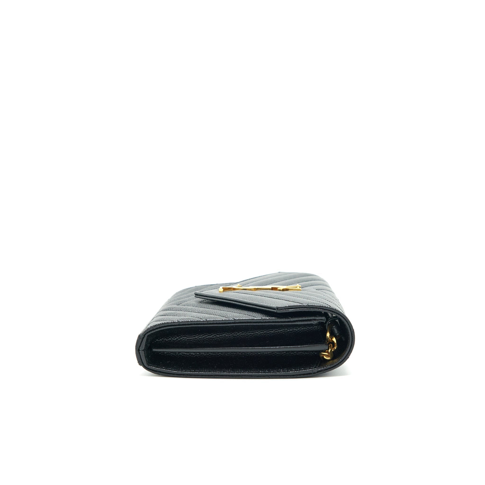 SAINT LAURENT ENVELOPE CHAIN CROSSBODY BAG GRAINED CALFSKIN BLACK GHW