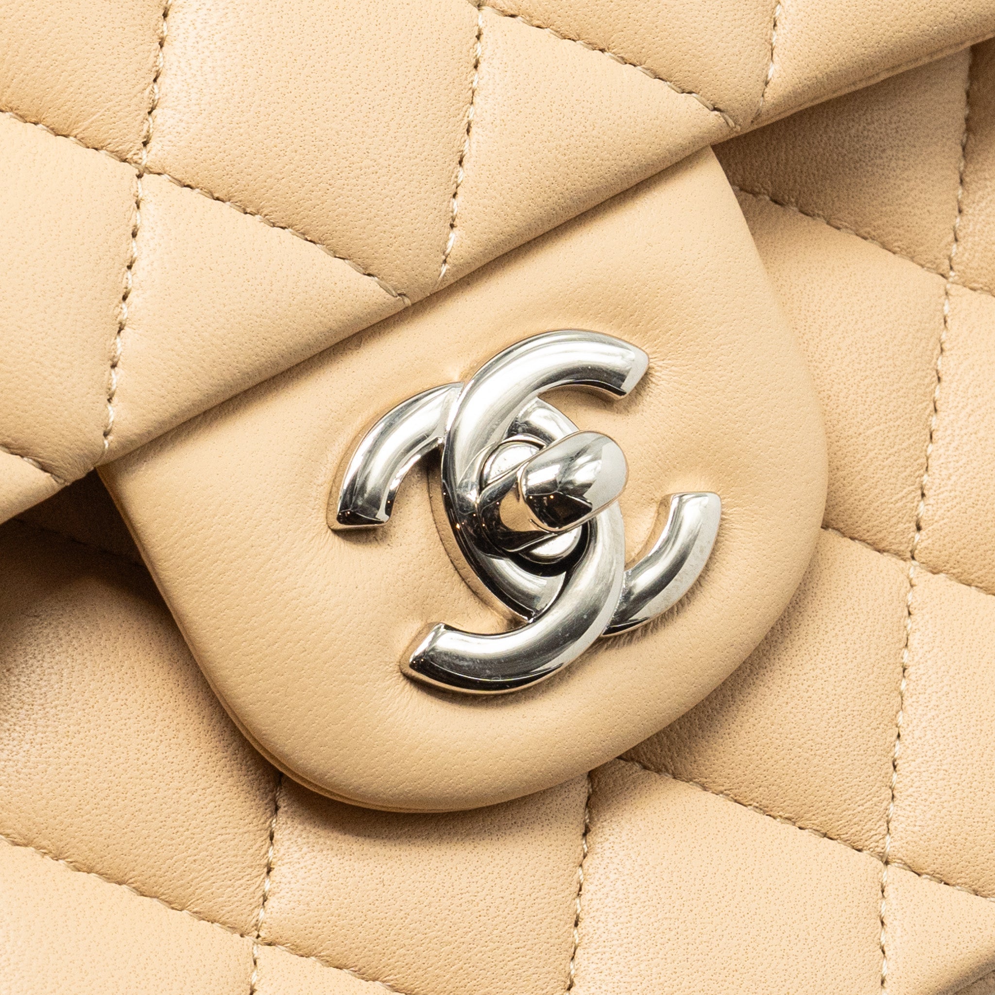 CHANEL SMALL CLASSIC DOUBLE FLAP BAG LAMBSKIN BEIGE SHW (MICROCHIP)