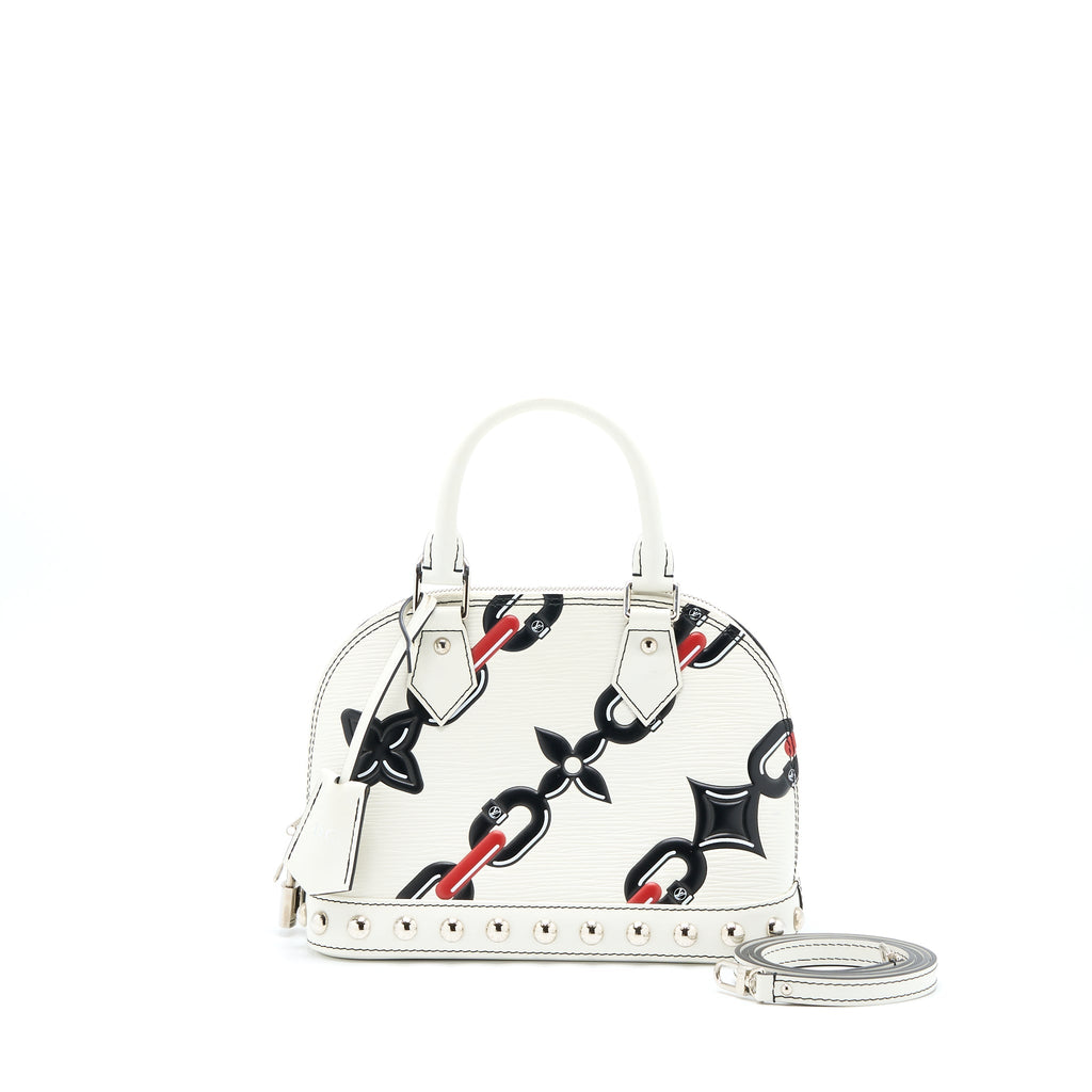 LOUIS VUITTON ALMA BB EN CUIR OCCASION EPI WHITE / BLACK WITH SHW