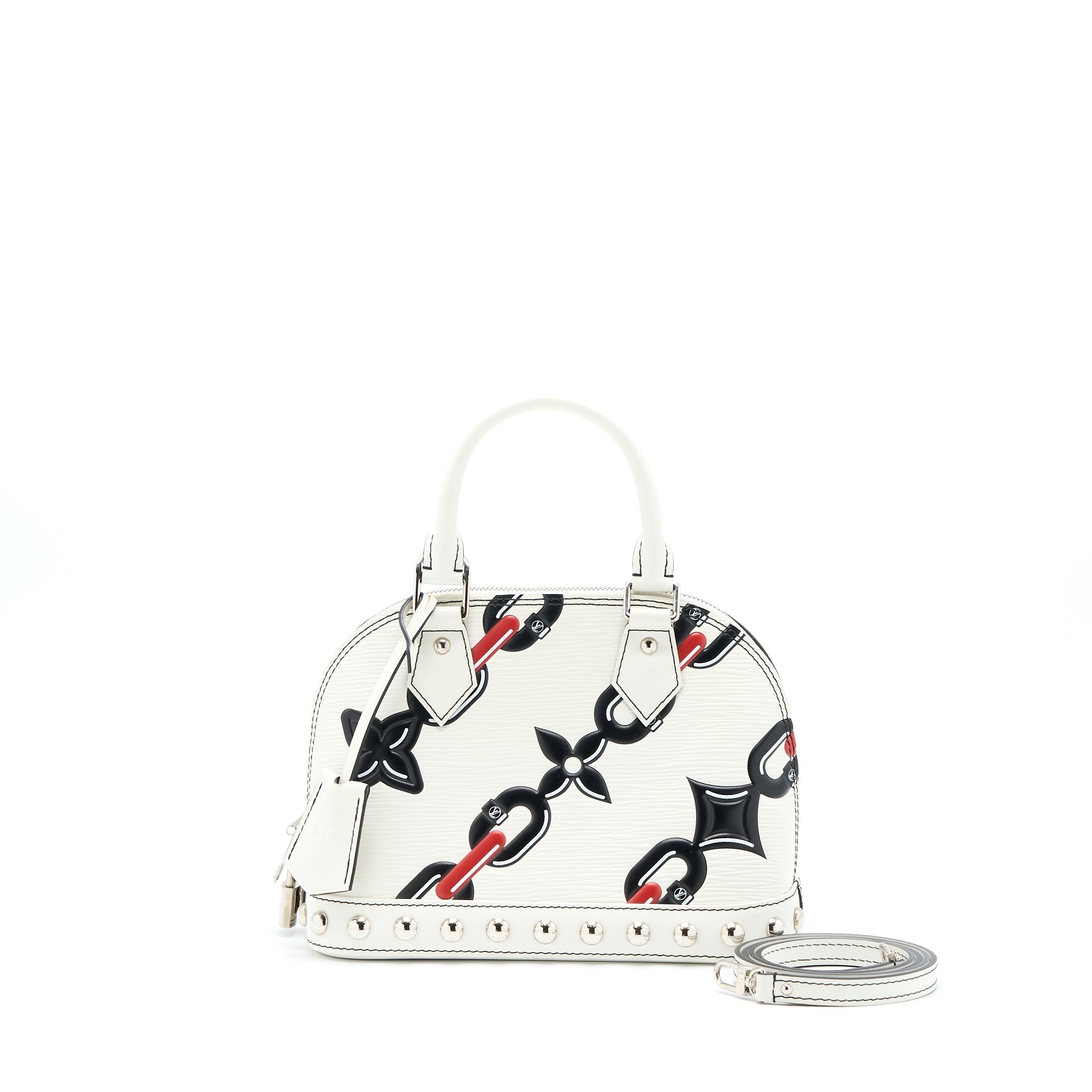 LOUIS VUITTON ALMA BB EN CUIR OCCASION EPI WHITE / BLACK WITH SHW
