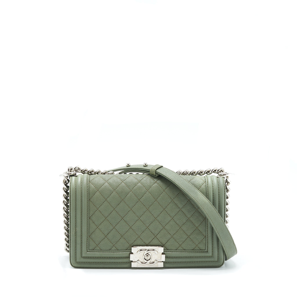 CHANEL MEDIUM BOY BAG CAVIAR LIGHT GREEN SHW
