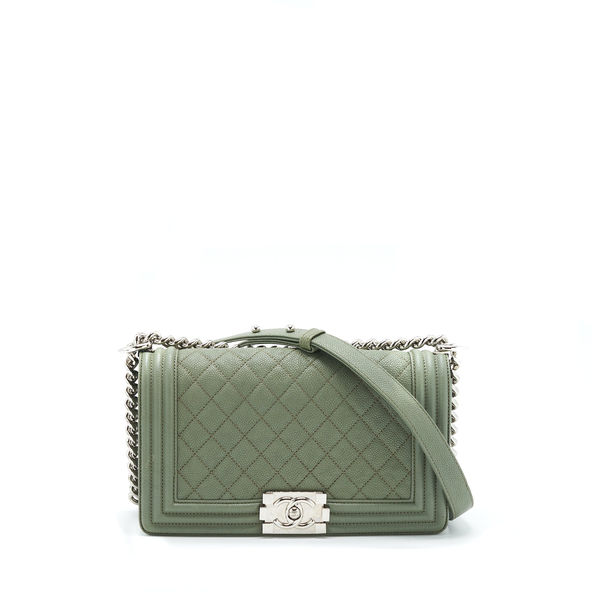 CHANEL MEDIUM BOY BAG CAVIAR LIGHT GREEN SHW