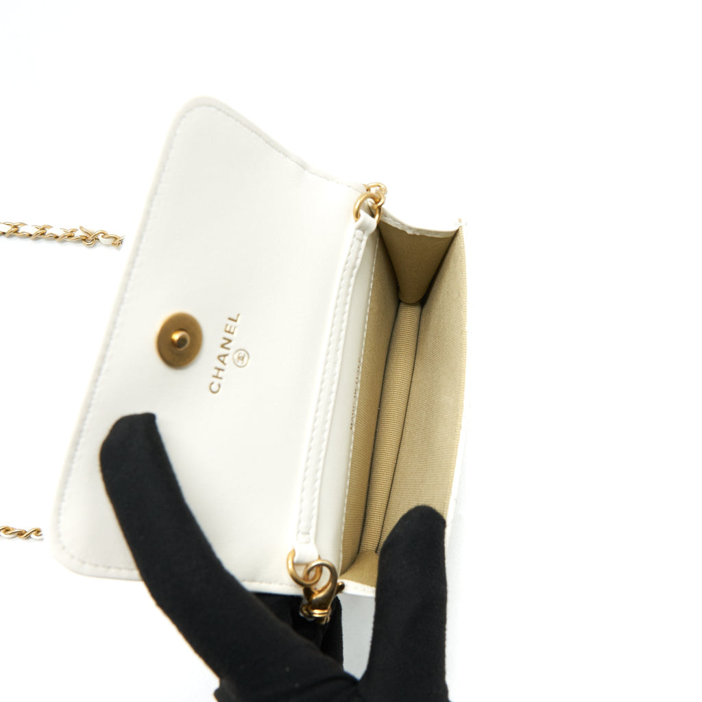 CHANEL PEARL CRUSH MINI FLAP BELT BAG WHITE LAMBSKIN GHW