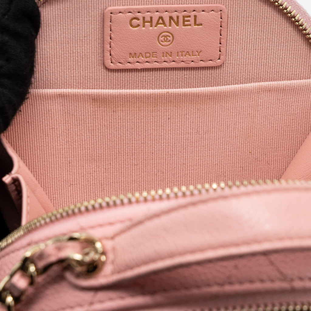 CHANEL TOP HANDLE MINI ROUND VANITY WITH CHAIN CAVIAR PINK LGHW