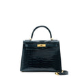 HERMES KELLY 28 CROCODILE POROUS KISSES V0 VERT ROUSSEAU GHW