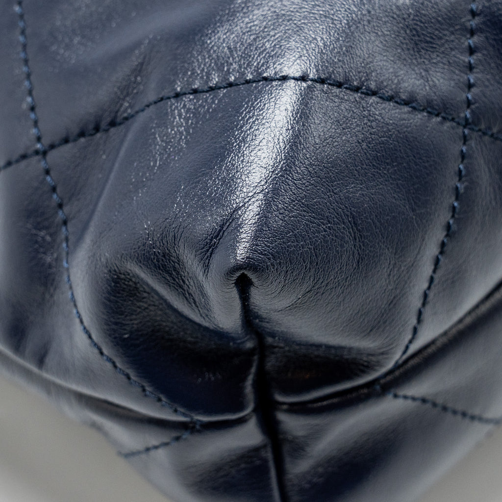 CHANEL SMALL 22 BAG CALFSKIN DARK BLUE GHW (MICROCHIP)