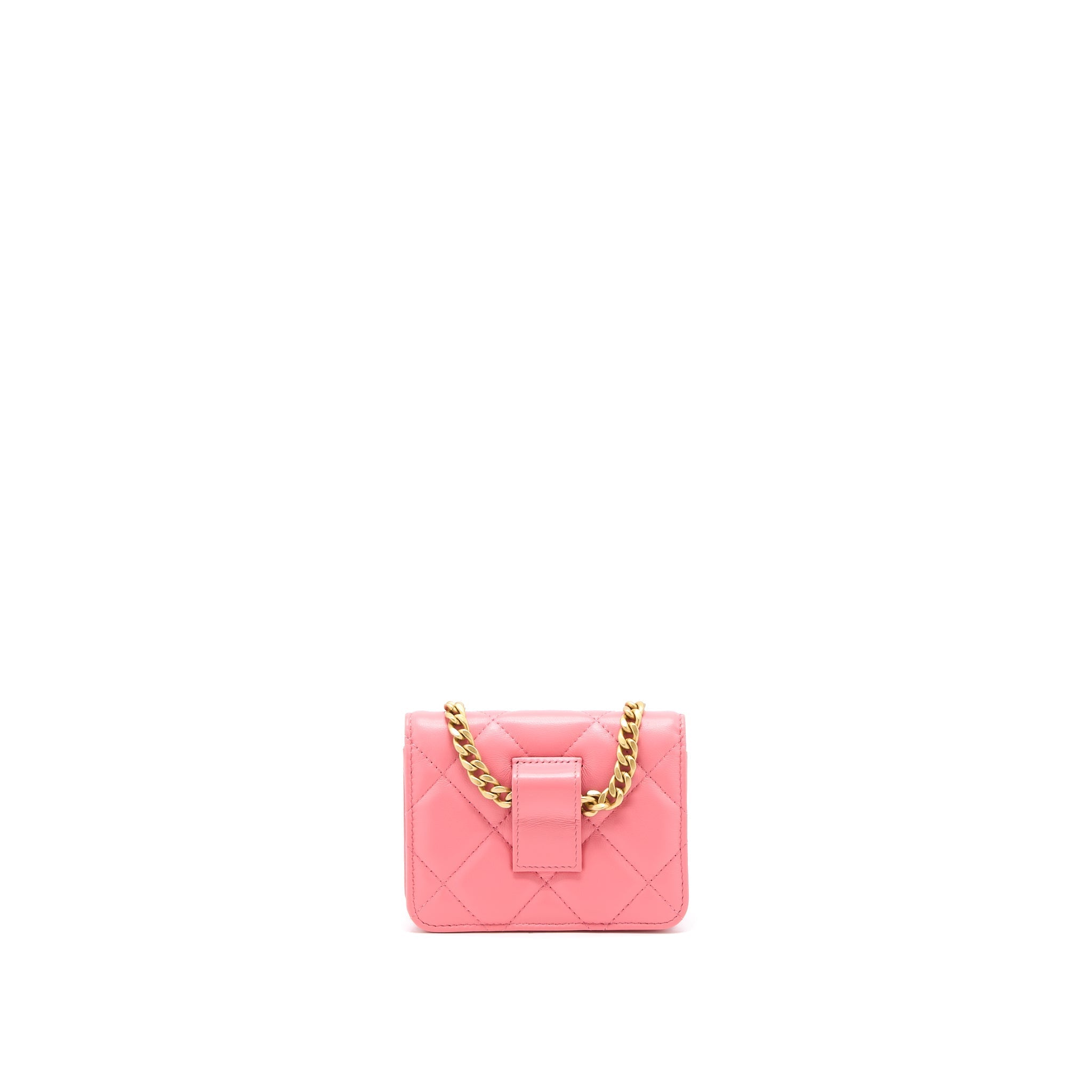 CHANEL MINI FLAP WAIST BAG ENAMEL LOGO LAMBSKIN PINK GHW
