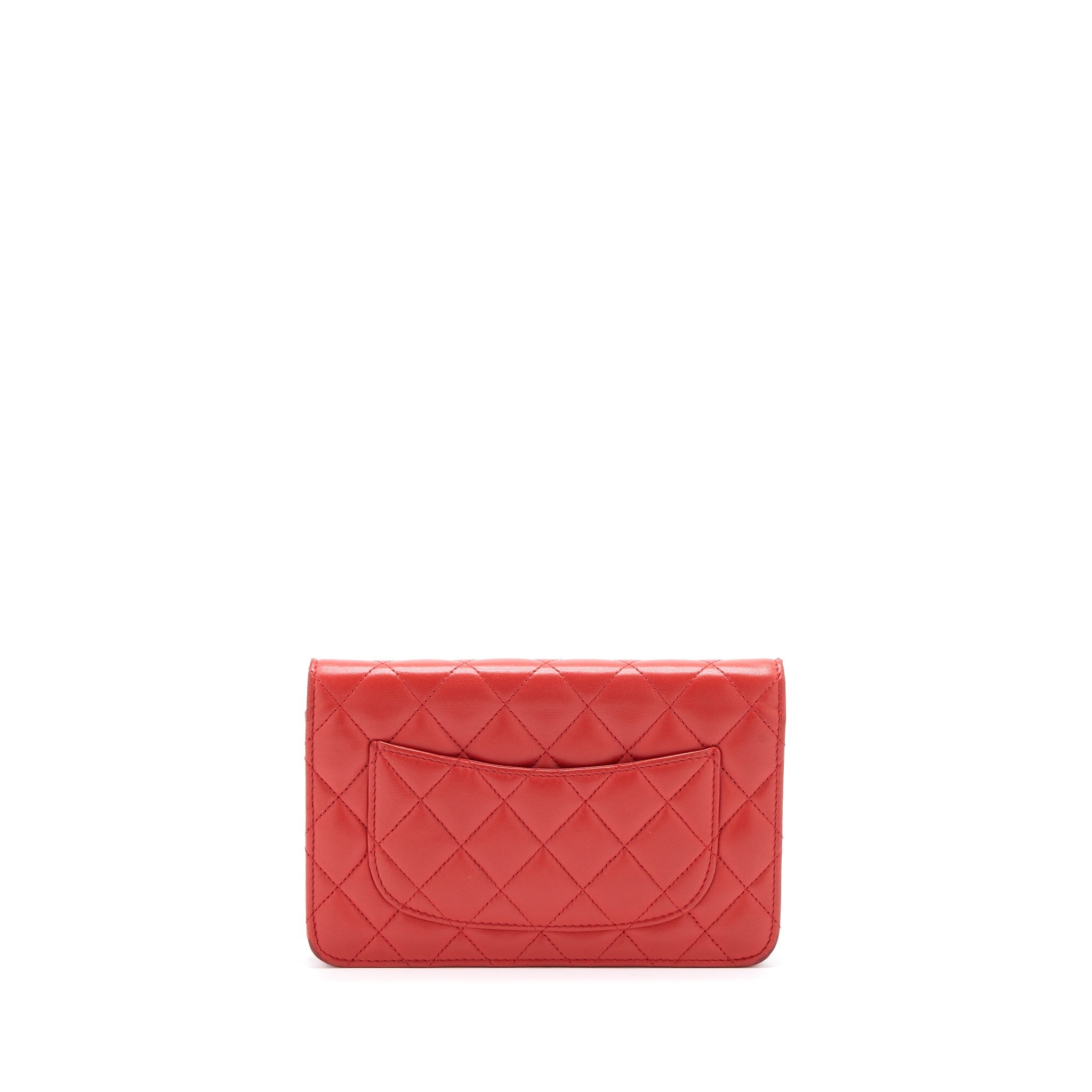 CHANEL CLASSIC WALLET ON CHAIN LAMBSKIN ORANGE RED SHW