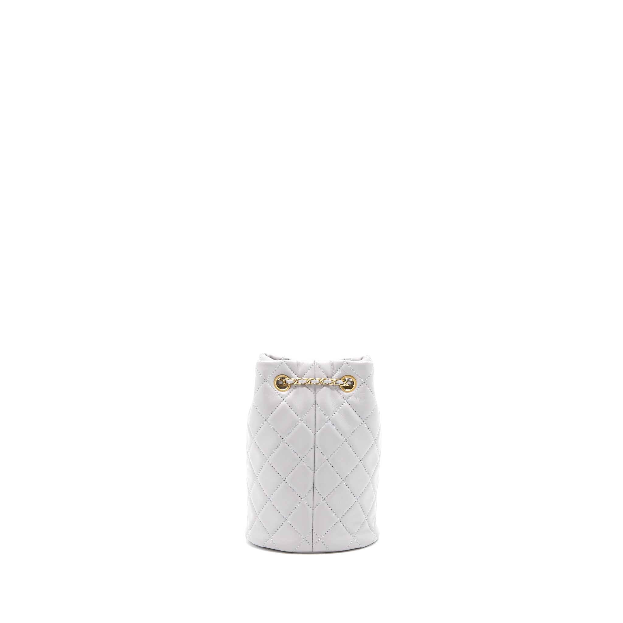 CHANEL 22B PEARL CRUSH BUCKET BAG LAMBSKIN GREY GHW (MICROCHIP)