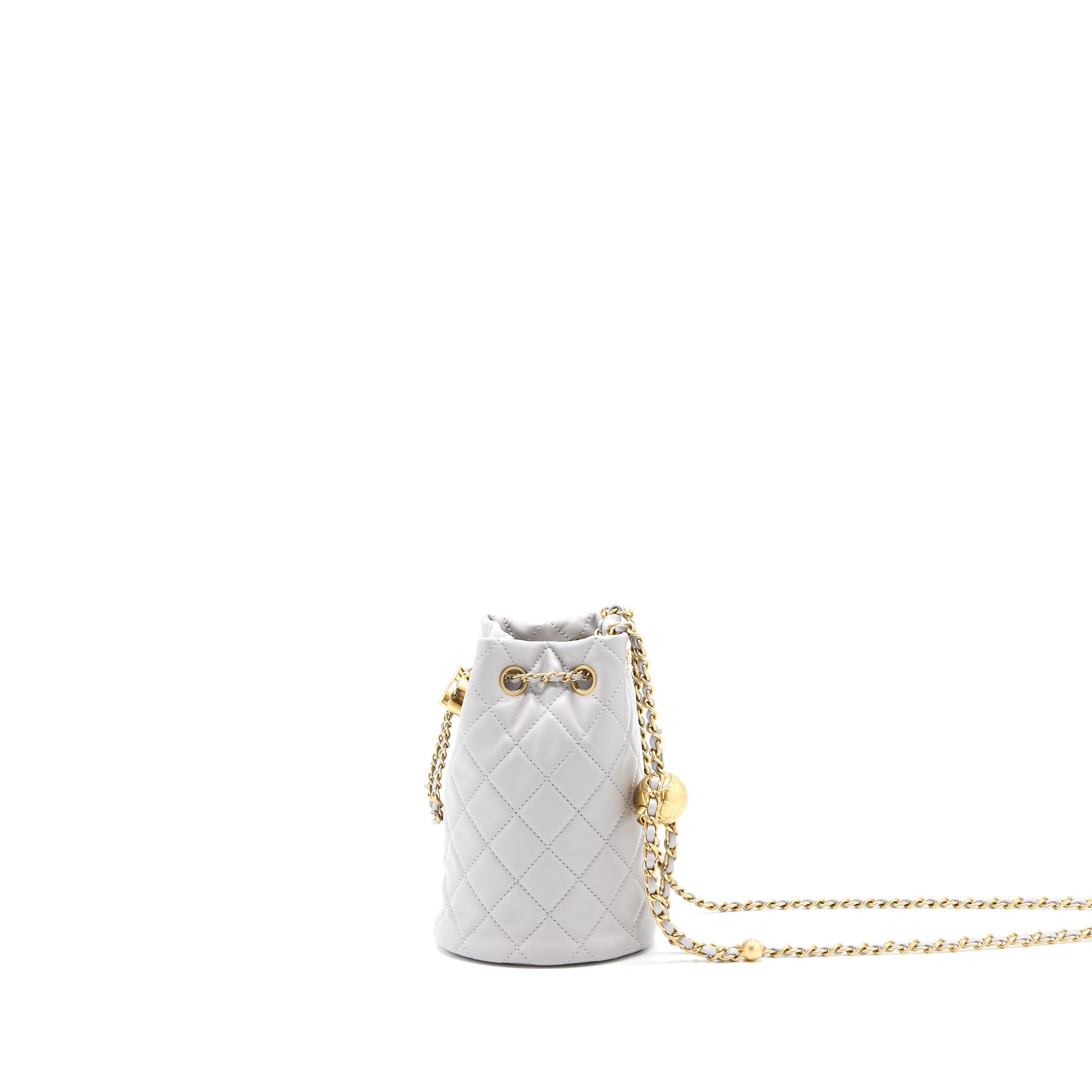 CHANEL 22B PEARL CRUSH BUCKET BAG LAMBSKIN GREY GHW (MICROCHIP)