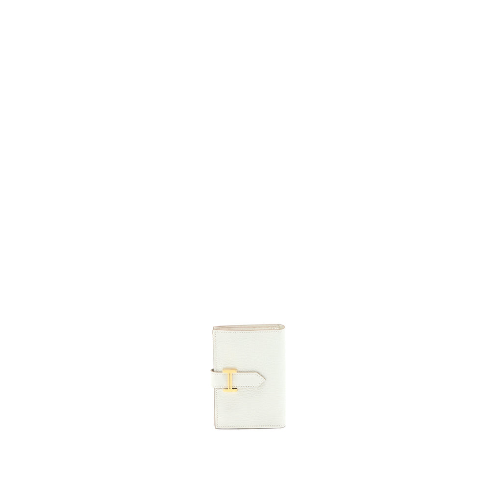 HERMES BEARN CARD HOLDER MYSORE GOATSKIN MUSHROOM GHW