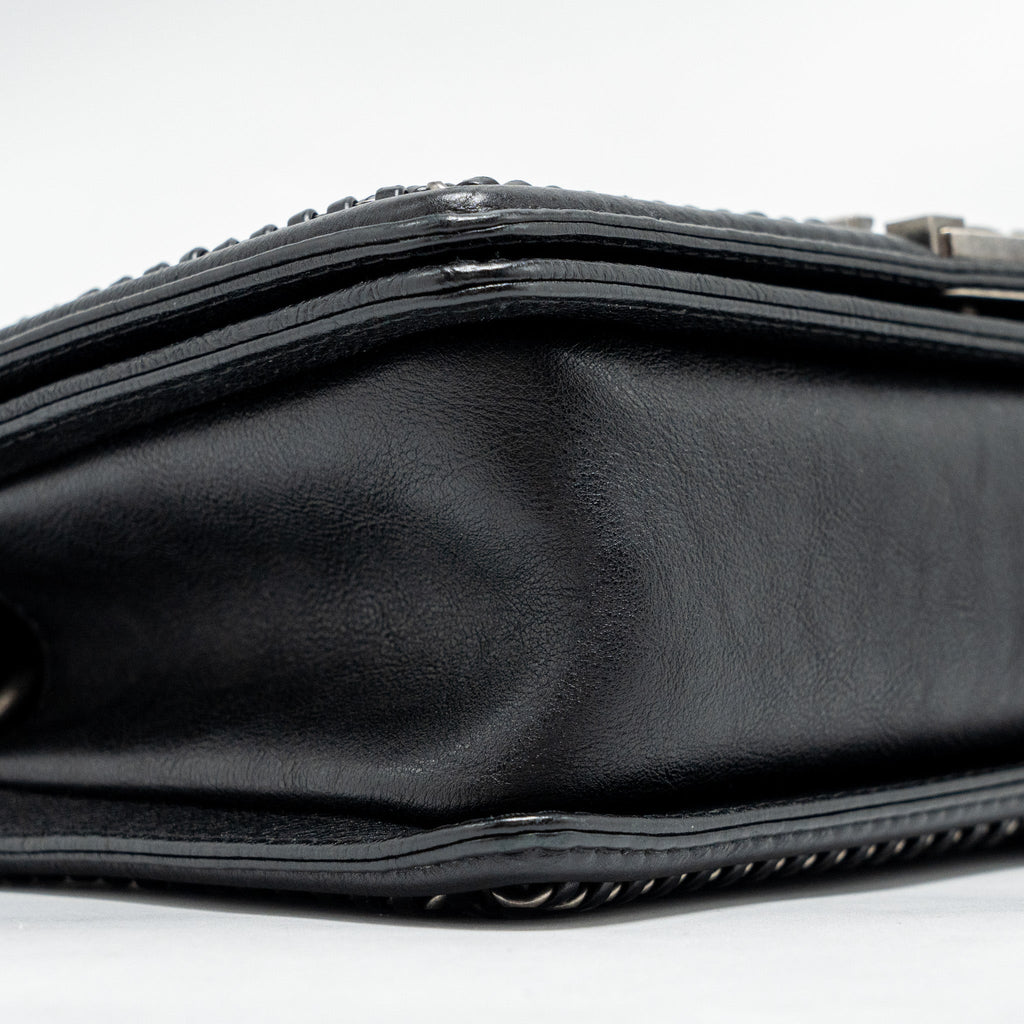 CHANEL TOP HANDLE BOY BAG LIMITED EDITION GRAINED CALFSKIN BLACK RUTHENIUM SILVER HARDWARE