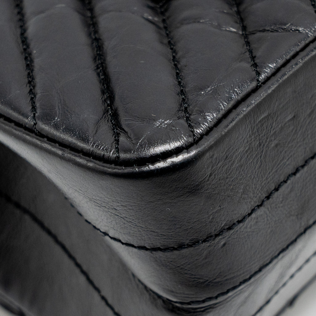 CHANEL SMALL 2.55 REISSUE DOUBLE FLAP BAG CHEVRON AGED CALFSKIN SO BLACK
