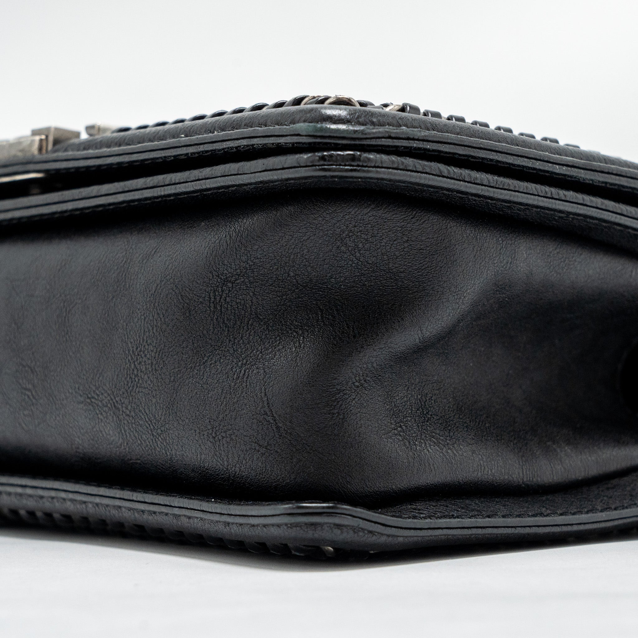 CHANEL TOP HANDLE BOY BAG LIMITED EDITION GRAINED CALFSKIN BLACK RUTHENIUM SILVER HARDWARE