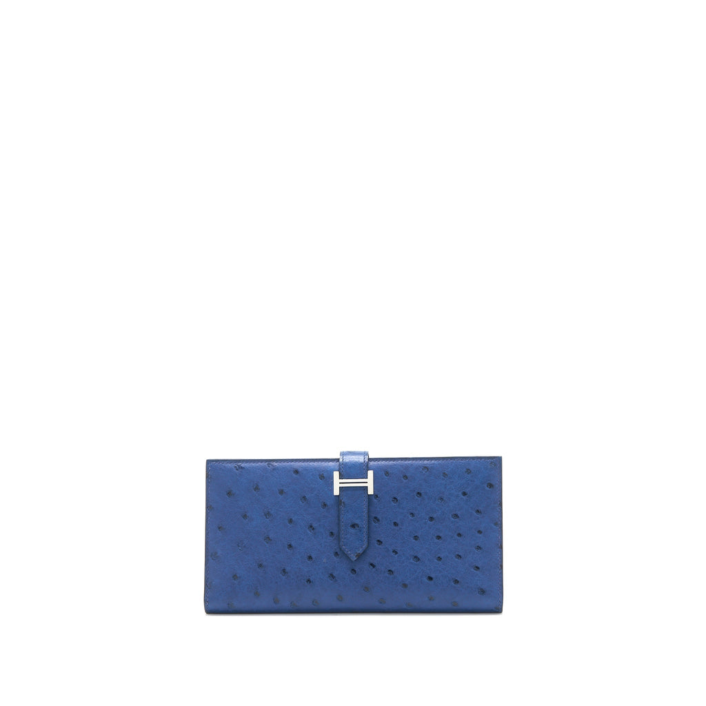 HERMES BEARN WALLET OSTRICH BLUE SHW
