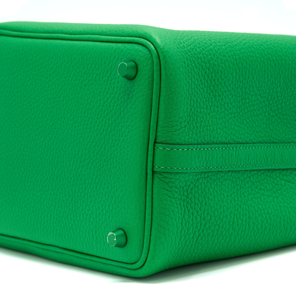 HERMES PICOTIN 18 LOCK BAG CLEMENCE 1K BAMBOU WITH GREEN HARDWARE