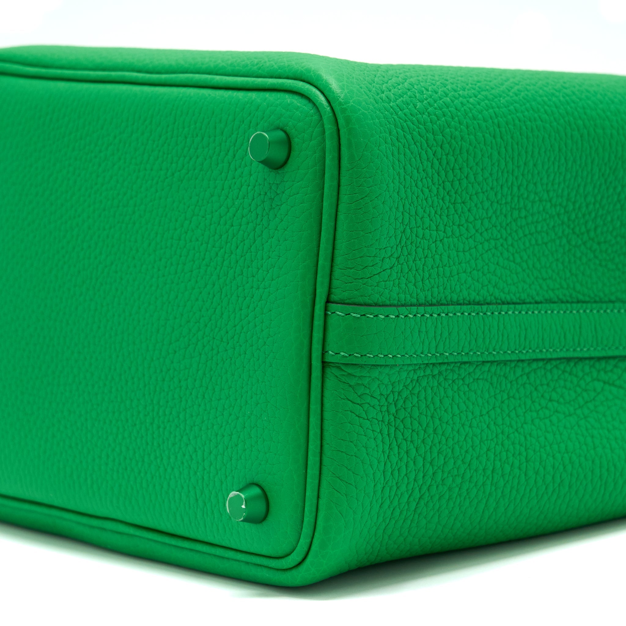 HERMES PICOTIN 18 LOCK BAG CLEMENCE 1K BAMBOU WITH GREEN HARDWARE