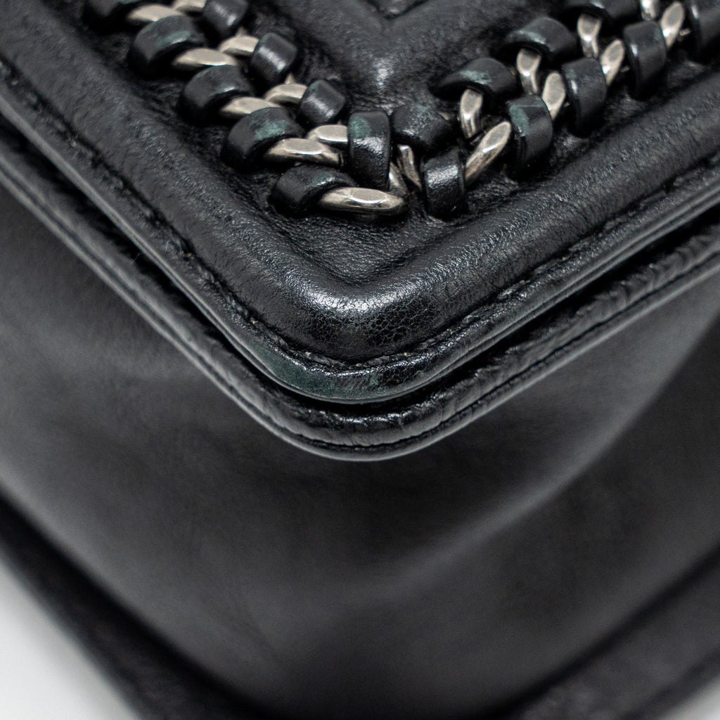 CHANEL TOP HANDLE BOY BAG LIMITED EDITION GRAINED CALFSKIN BLACK RUTHENIUM SILVER HARDWARE